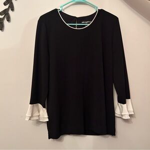Karl Lagerfeld Black and White Bell Sleeve Blouse